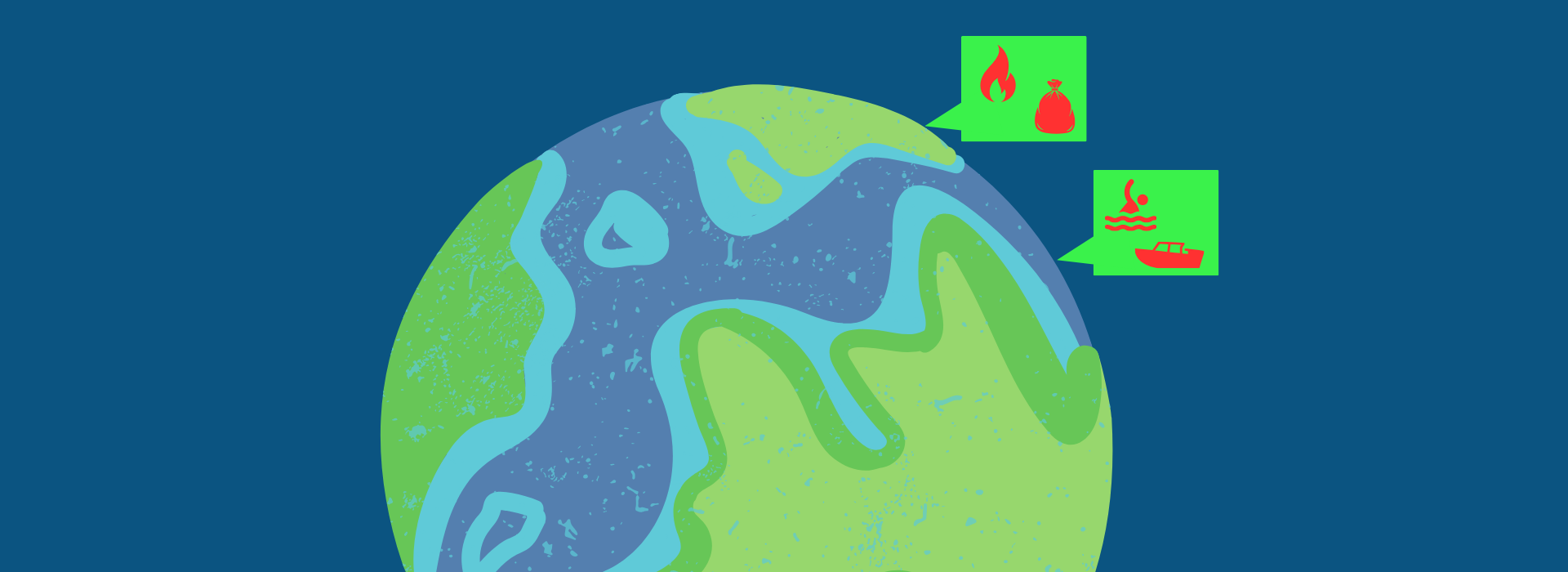 Illustration de la planète Terre avec détection par intelligence artificielle d’événements comme feux de forêt et personnes en mer